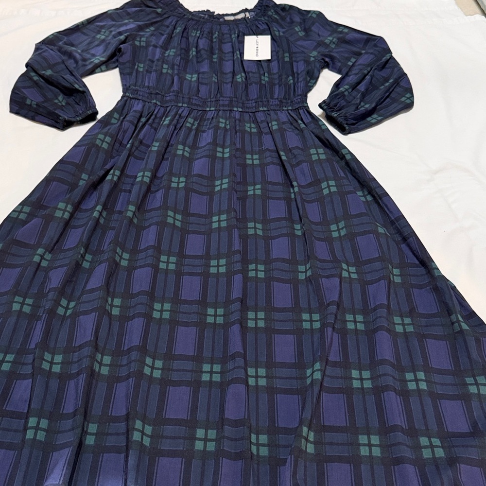 Lucky Brand Plaid Maxi Dress in Blue and Green Long Sleeves L NWT - Picture 3 of 9